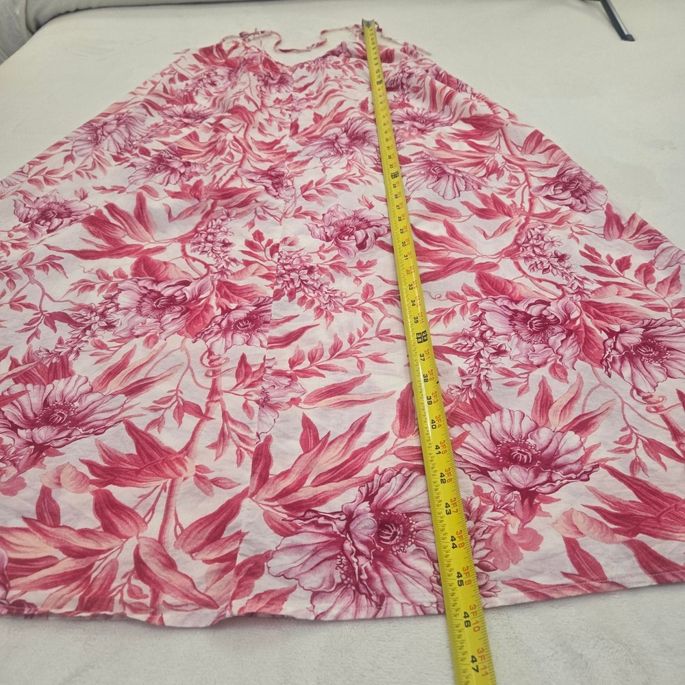 HM Pink Floral Toile Cotton Maxi Dress Tie Strap Womens Small V-Neck Summer - Picture 3 of 13